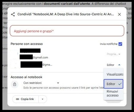Condividere contenuti con NotebookLM